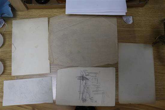 Frank Brangwyn, three pencil sketches, figure studies and landscapes Largest 19 x 26cm unframed